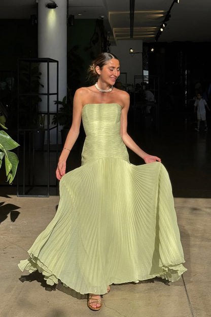 Strapless Pleated Chiffon Maxi Dress