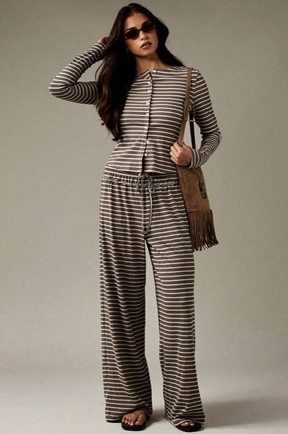 Striped Rib Knit Lounge Set