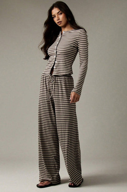 Striped Rib Knit Lounge Set