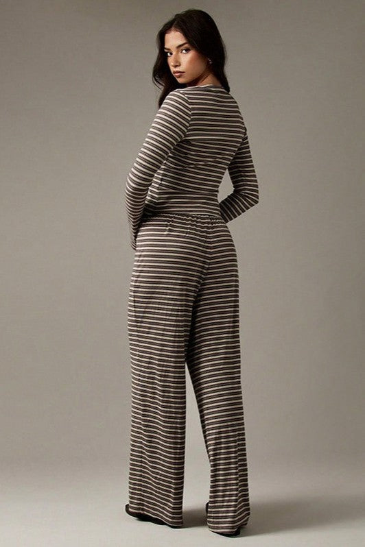 Striped Rib Knit Lounge Set