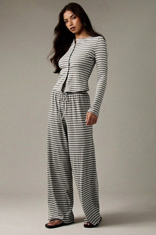 Striped Rib Knit Lounge Set