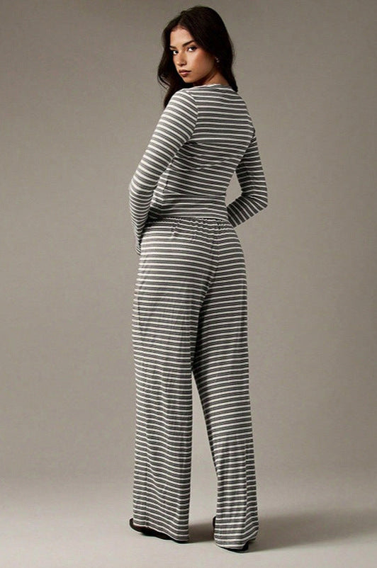 Striped Rib Knit Lounge Set
