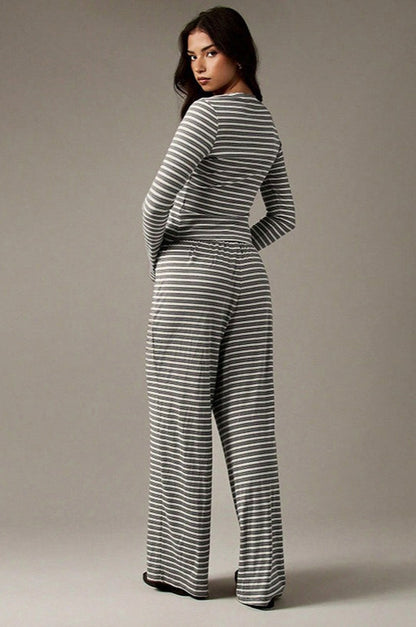 Striped Rib Knit Lounge Set