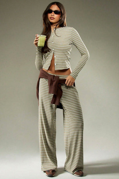 Striped Rib Knit Lounge Set