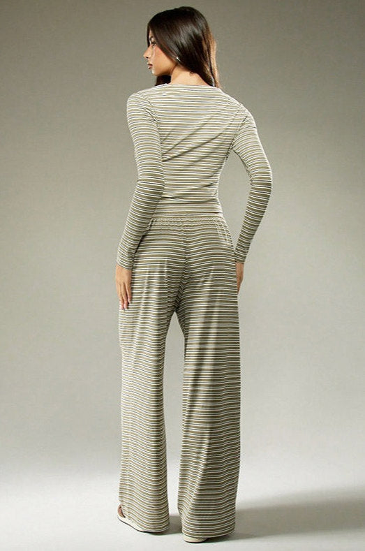 Striped Rib Knit Lounge Set