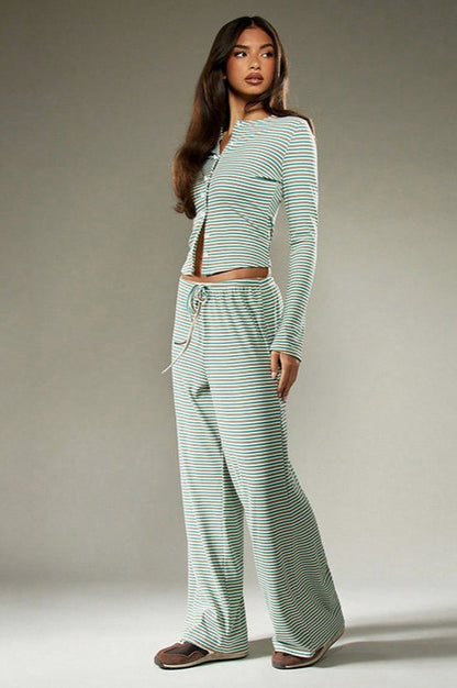 Striped Rib Knit Lounge Set