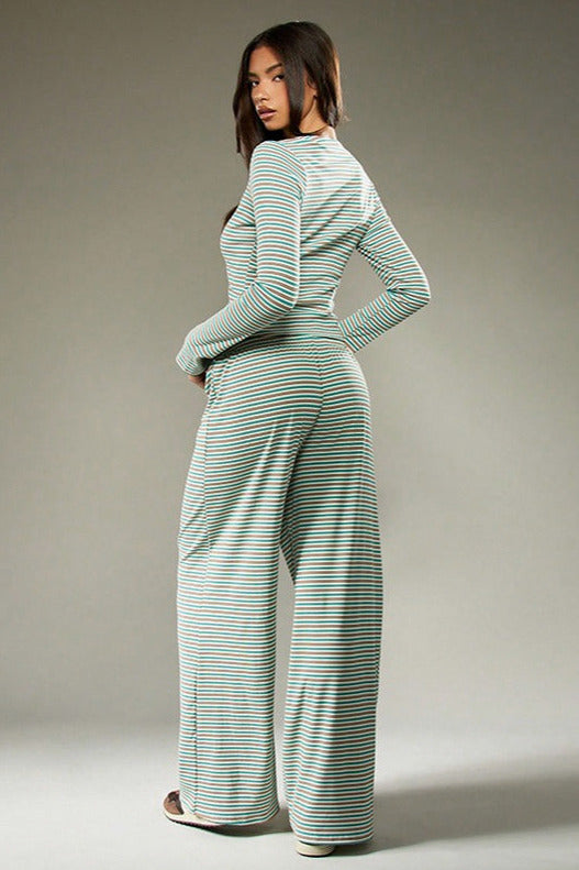 Striped Rib Knit Lounge Set