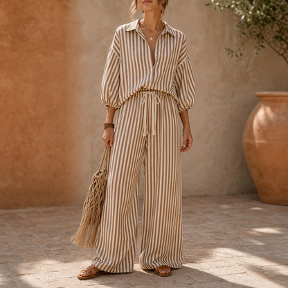 Striped Wide Leg Pant Set