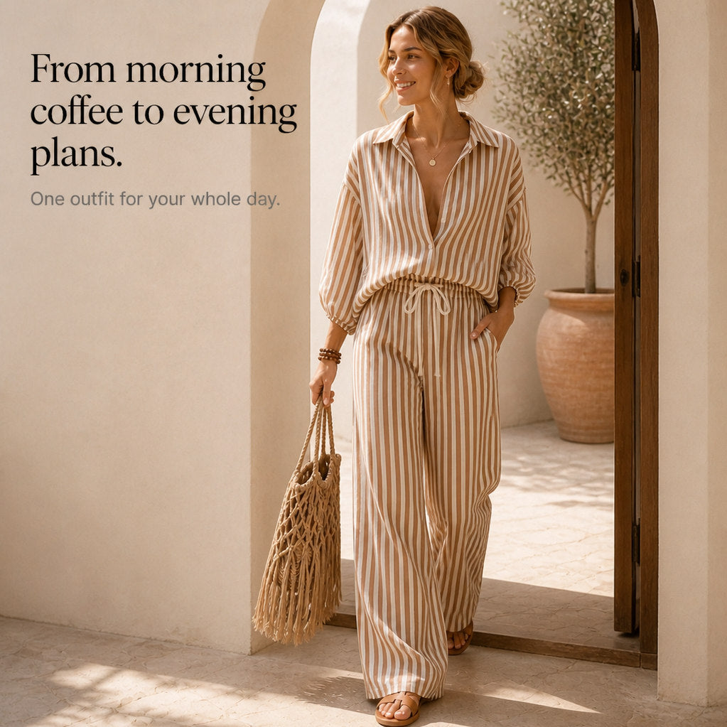 Striped Wide Leg Pant Set