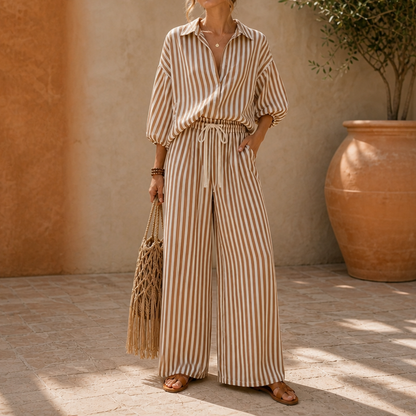 Striped Wide Leg Pant Set