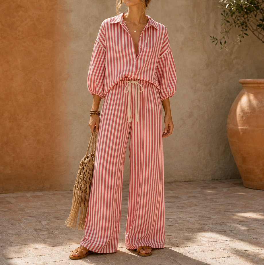 Striped Wide Leg Pant Set