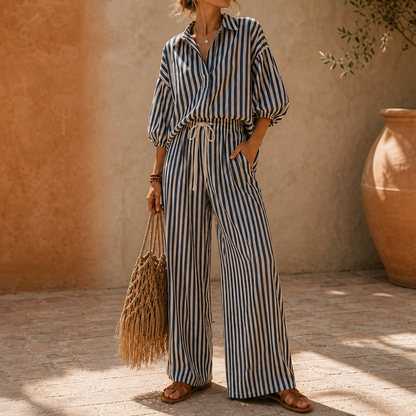 Striped Wide Leg Pant Set