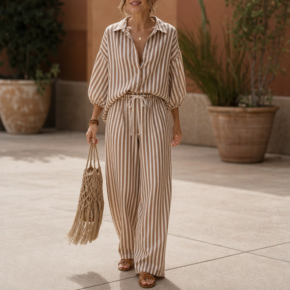 Striped Wide Leg Pant Set