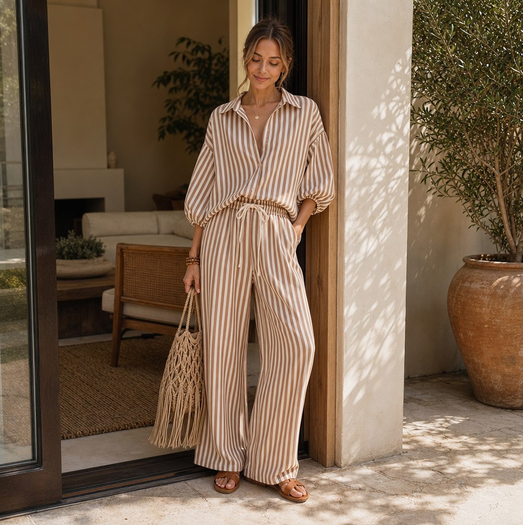 Striped Wide Leg Pant Set