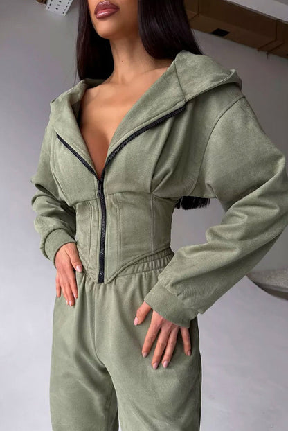 Suede Corset Hoodie Jogger Set