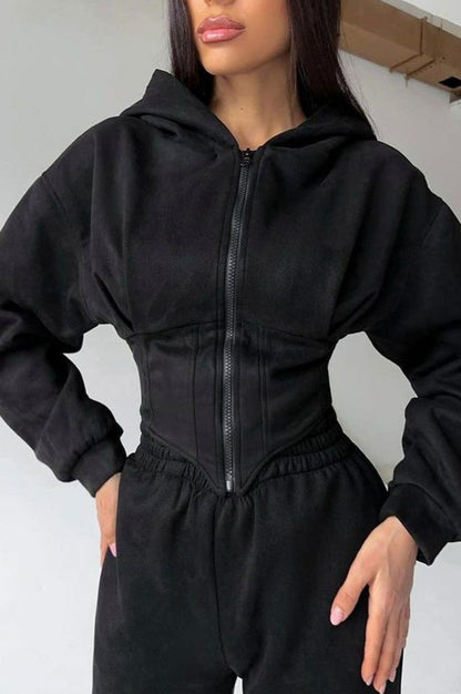 Suede Corset Hoodie Jogger Set