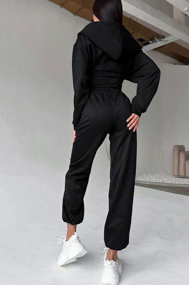 Suede Corset Hoodie Jogger Set