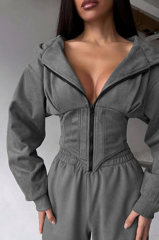 Suede Corset Hoodie Jogger Set