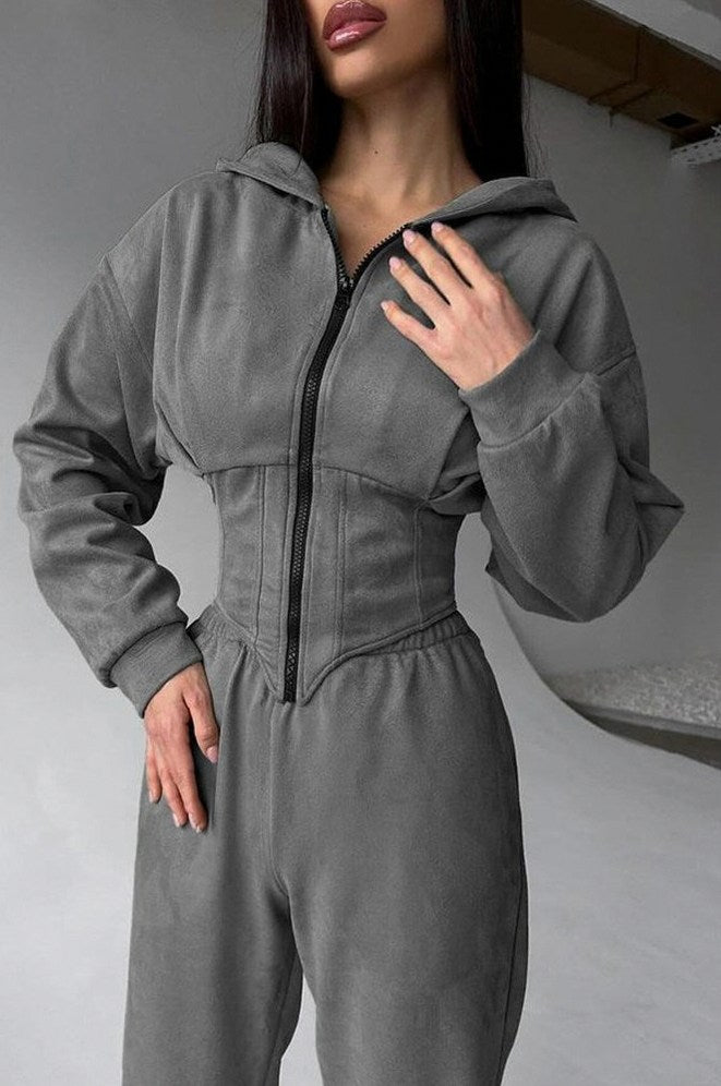 Suede Corset Hoodie Jogger Set