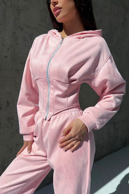 Suede Corset Hoodie Jogger Set