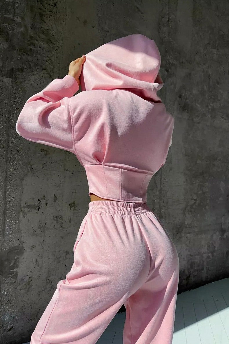 Suede Corset Hoodie Jogger Set