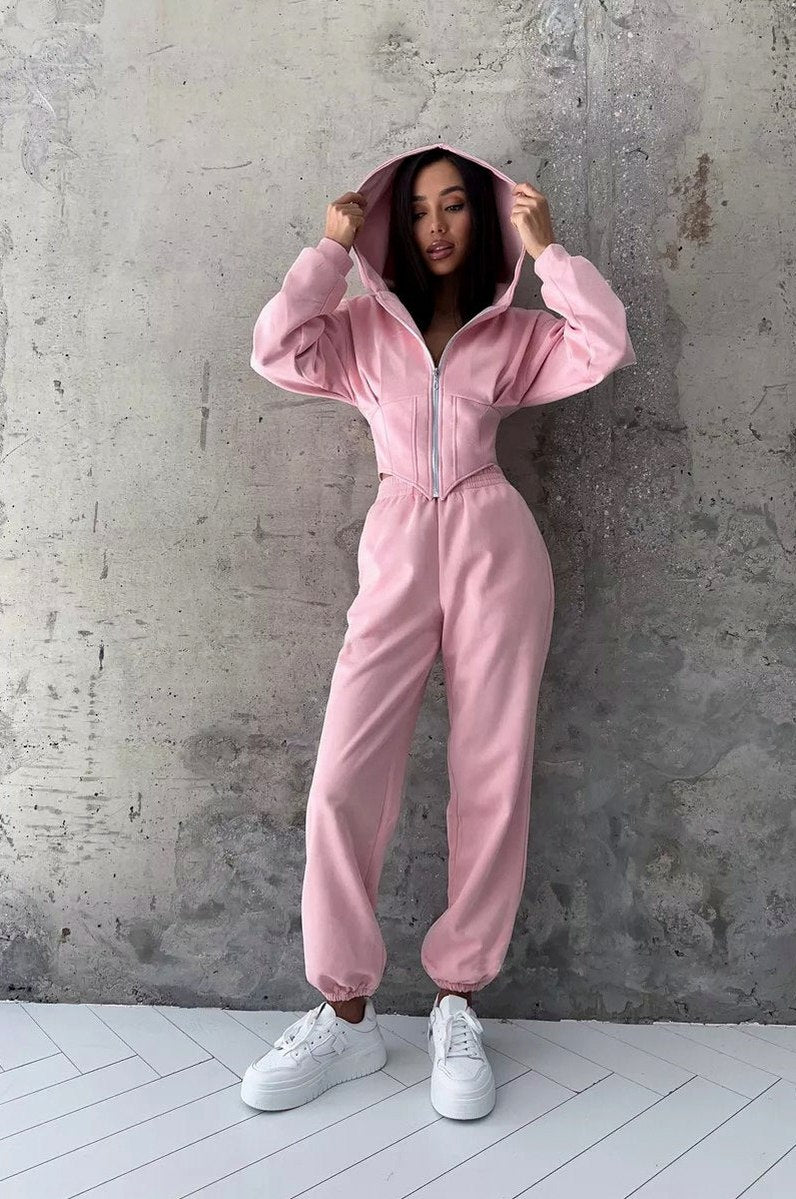 Suede Corset Hoodie Jogger Set