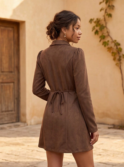 Suede Long Sleeve Blazer Mini Dress