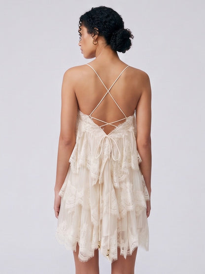 Tiered Lace Babydoll Mini Dress