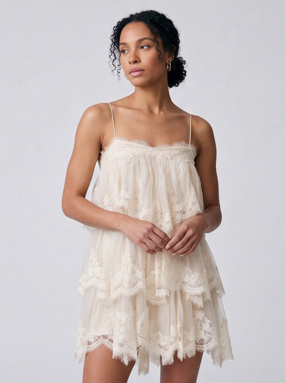 Tiered Lace Babydoll Mini Dress