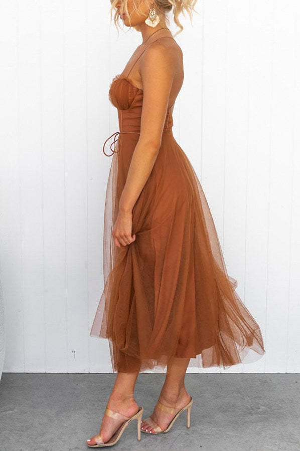 Tulle Corset Tie Waist Midi Dress