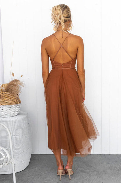 Tulle Corset Tie Waist Midi Dress