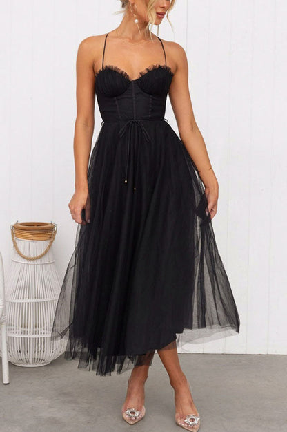Tulle Corset Tie Waist Midi Dress