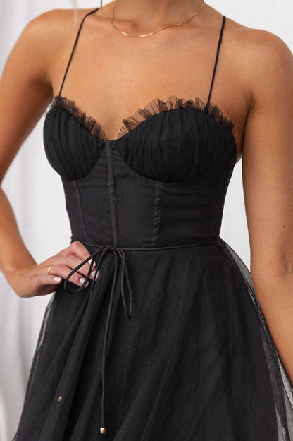 Tulle Corset Tie Waist Midi Dress