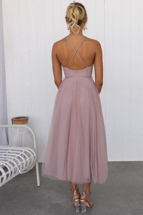 Tulle Corset Tie Waist Midi Dress