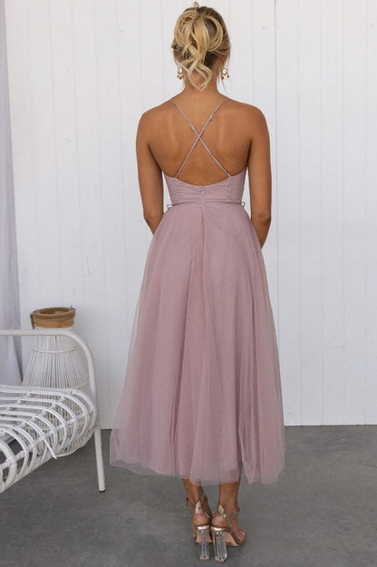 Tulle Corset Tie Waist Midi Dress