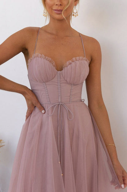 Tulle Corset Tie Waist Midi Dress