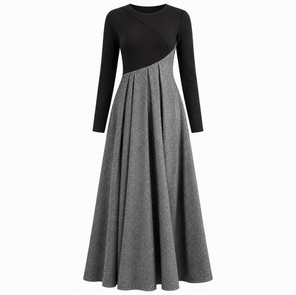 Tweed Pleated Long Sleeve Maxi Dress