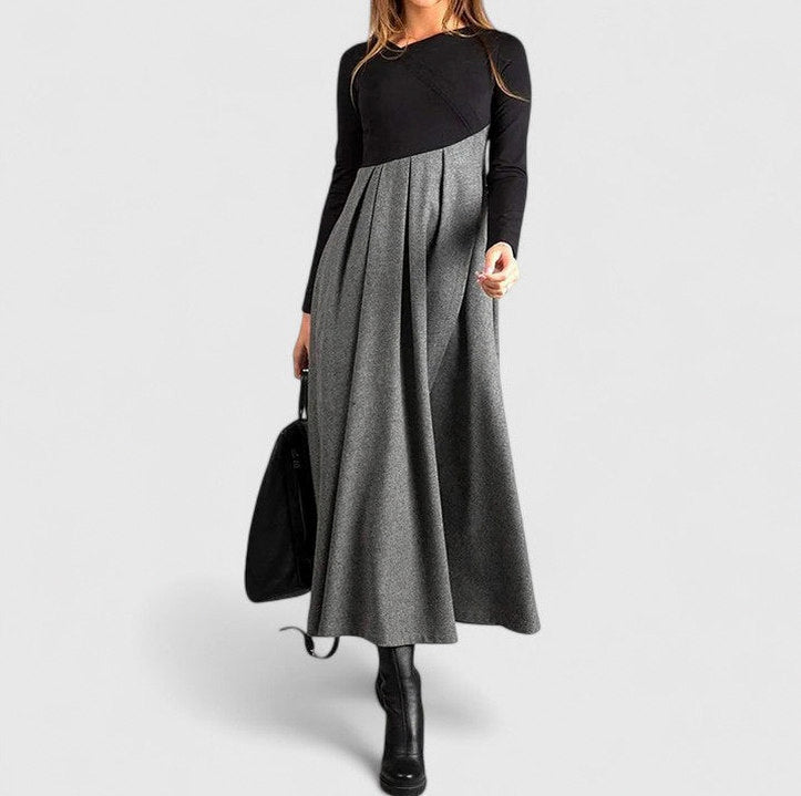 Tweed Pleated Long Sleeve Maxi Dress