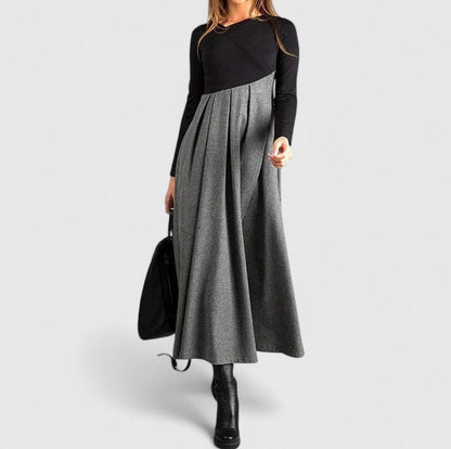 Tweed Pleated Long Sleeve Maxi Dress