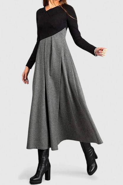 Tweed Pleated Long Sleeve Maxi Dress