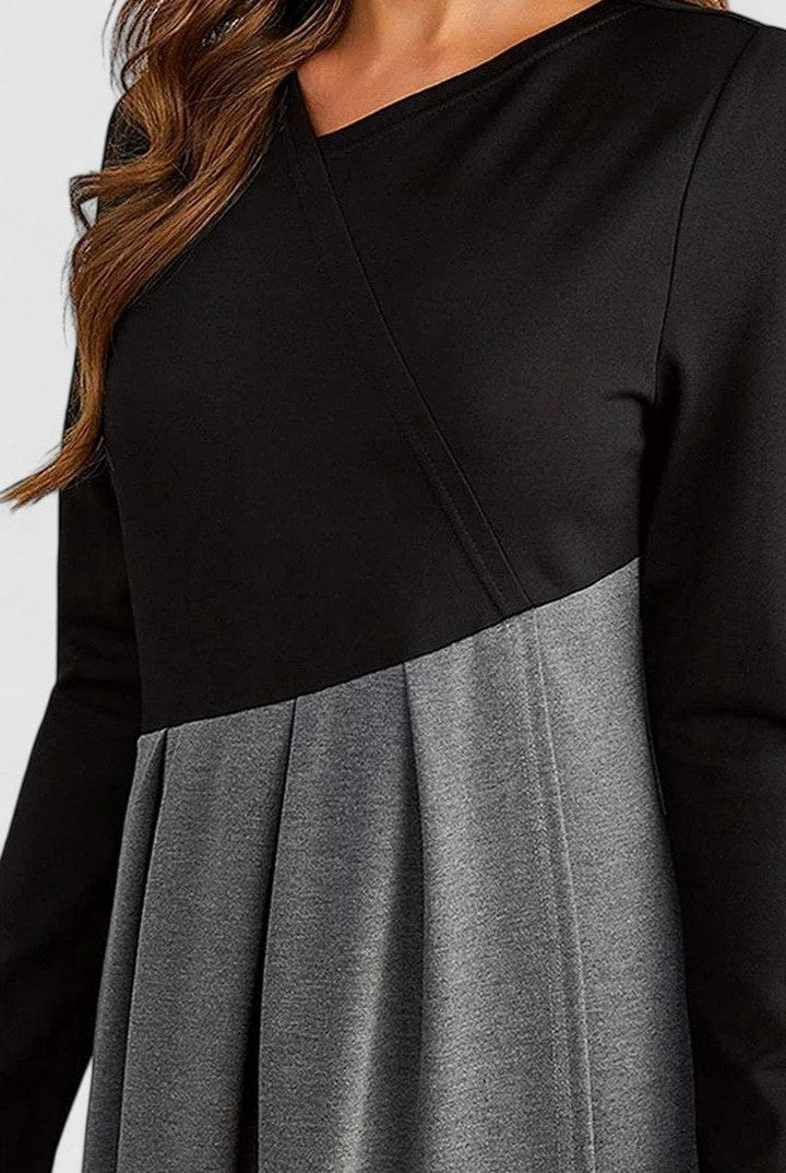 Tweed Pleated Long Sleeve Maxi Dress