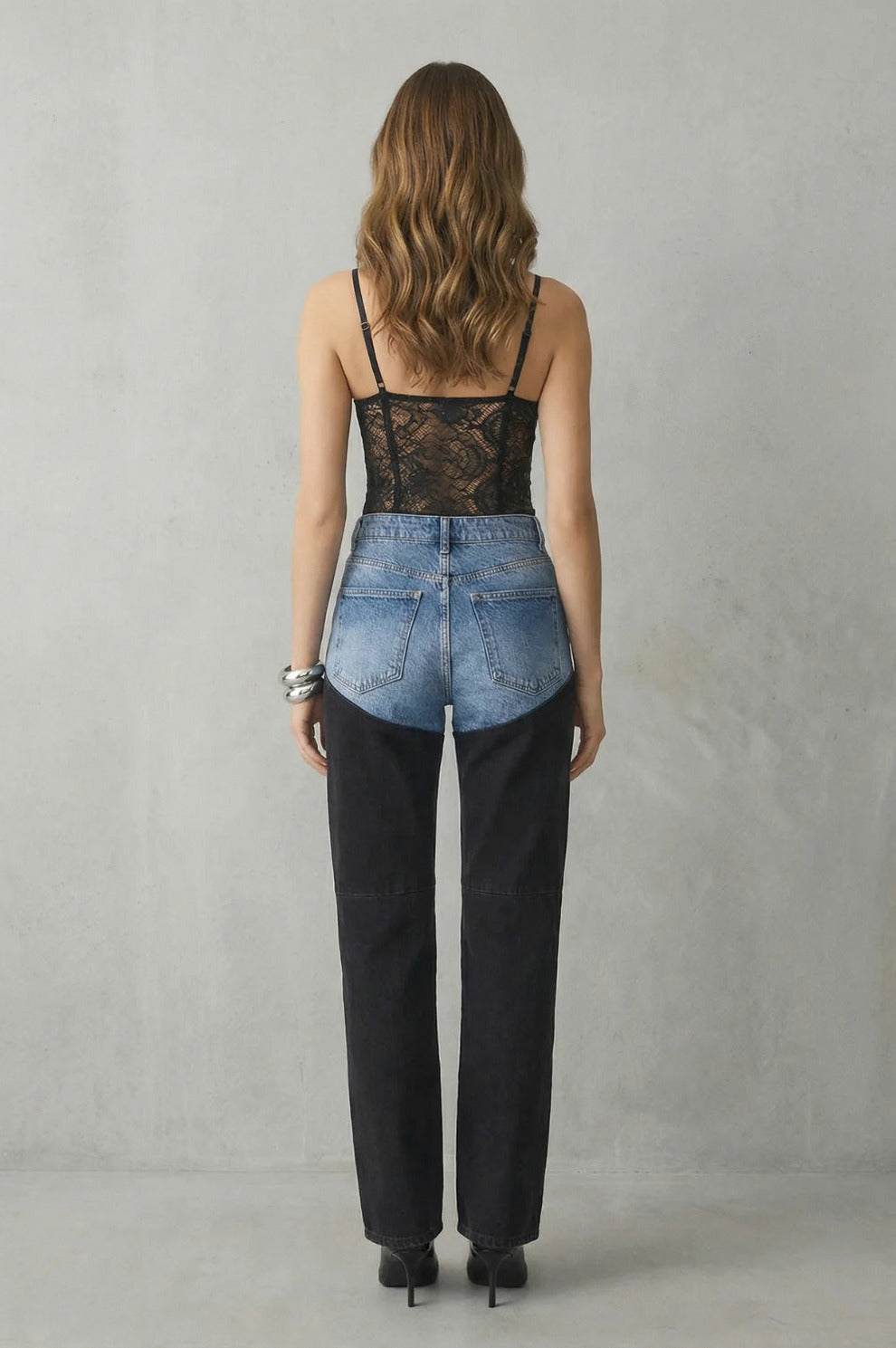 Two Tone Paneled Straight Leg Jeans