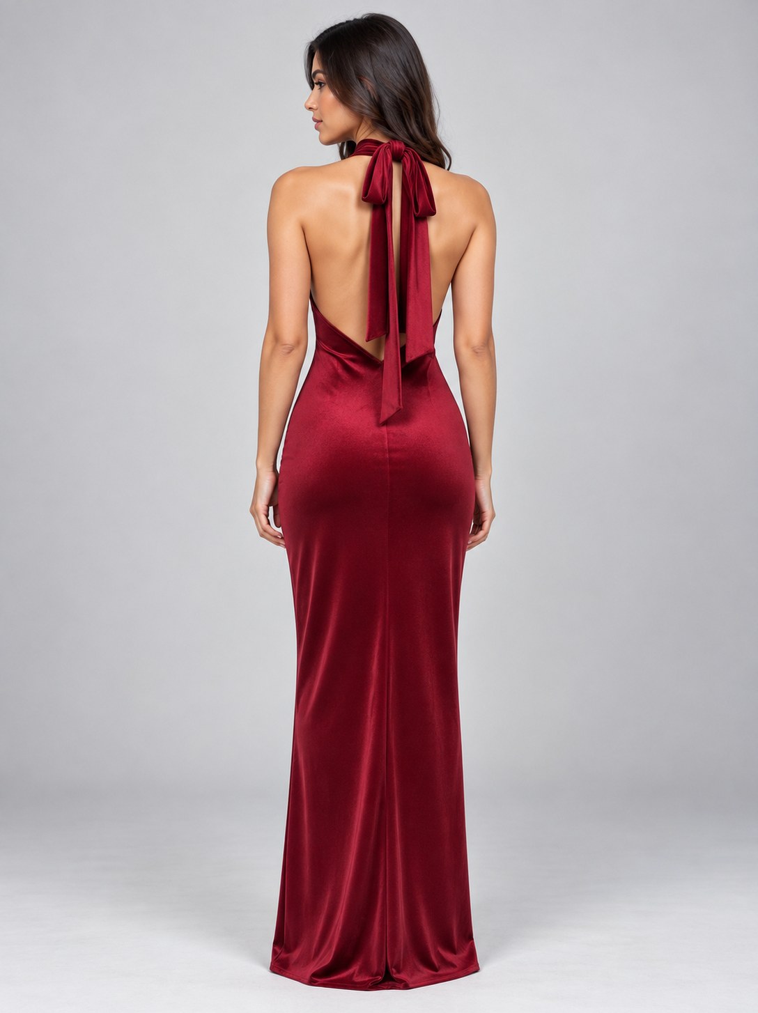 Velvet Halter Column Maxi Dress