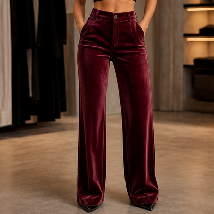 Velvet Pleated Wide Leg Pants