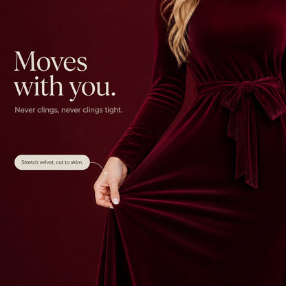 Velvet Long Sleeve Tie Waist Maxi Dress