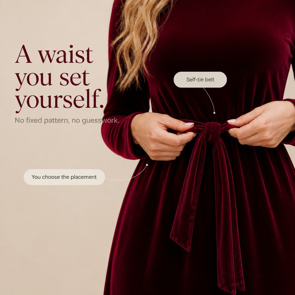 Velvet Long Sleeve Tie Waist Maxi Dress