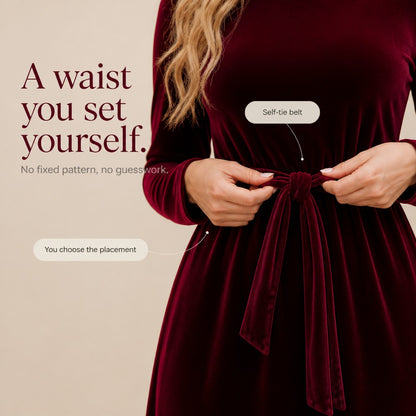 Velvet Long Sleeve Tie Waist Maxi Dress