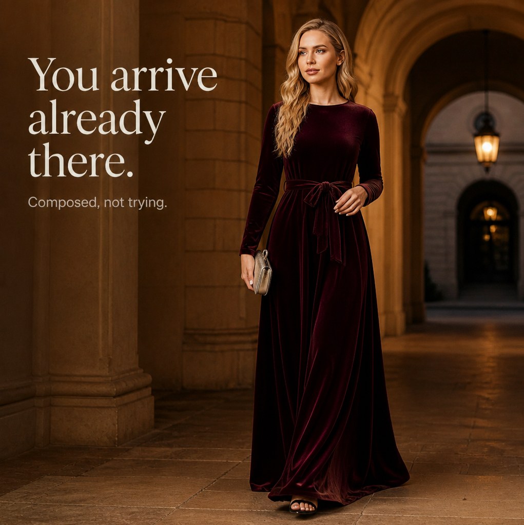 Velvet Long Sleeve Tie Waist Maxi Dress